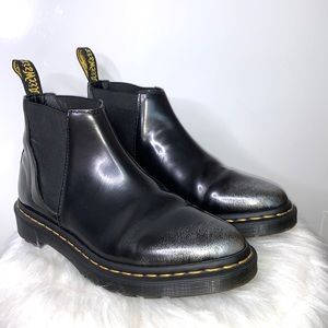 DR MARTENS Black Bianca Chelsea Leather Smooth Silver Metallic Tip Boots 9 US